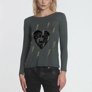 Label+Thread Women's Graphic Riley LS Tee Loden Heart Bolts Size L